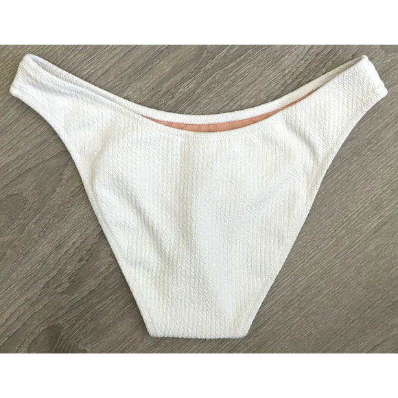 J. Crew Women's Textured Curved-Waist Cheeky Bikini Bottom White Size Large NWT - Picture 2 of 16